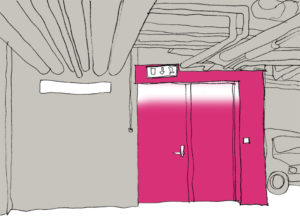 Garage i kv Lyckan i nya färger. Rosa hiss.